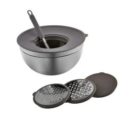 Karaca Parle Stainless Steel Mixing Bowl Set with Graters, 4.6L, Grey
