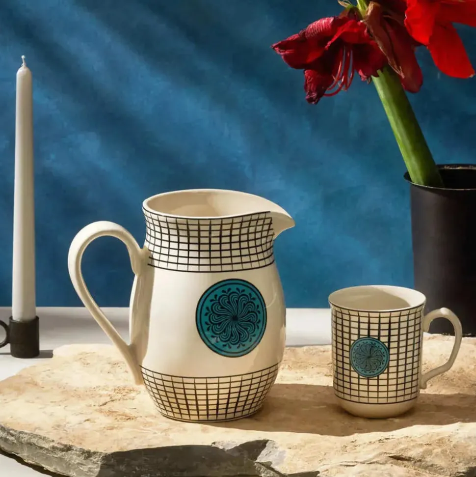 Karaca Paye Seljuk Collection Porcelain Pitcher, 1500ml, Blue Multi