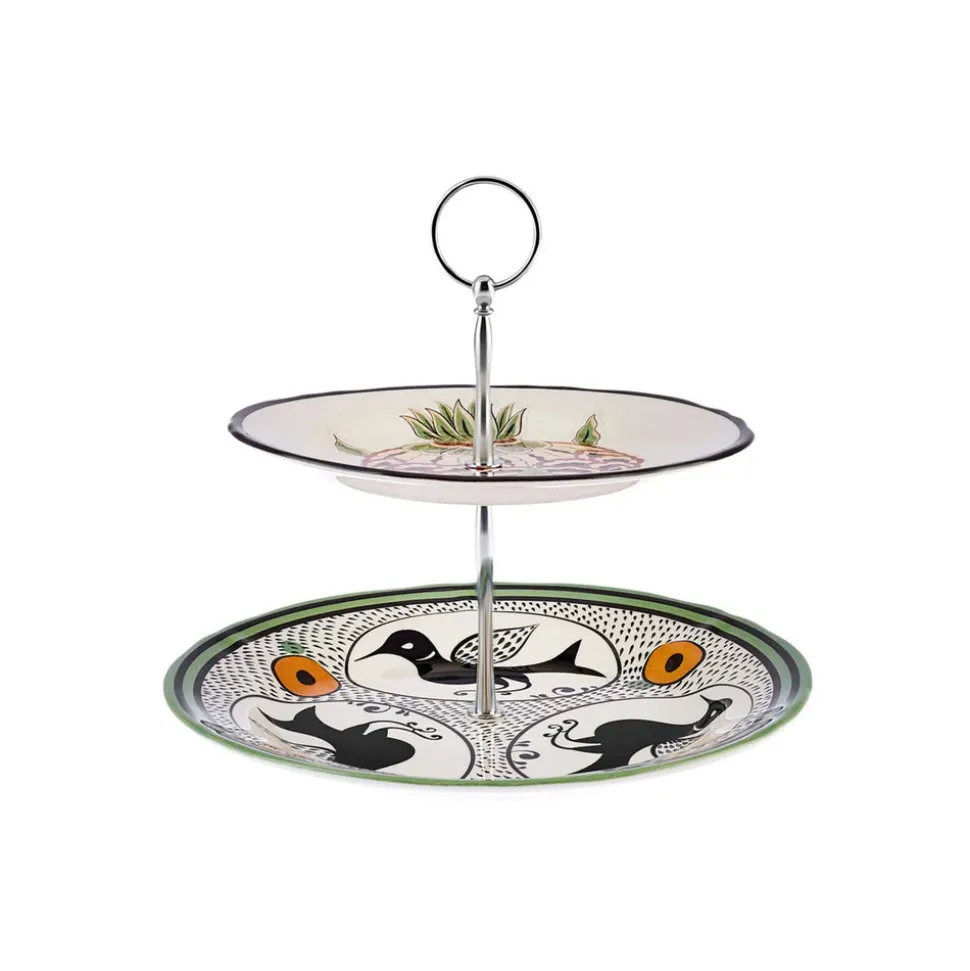 Karaca Paye Seljuk Collection Porcelain 2-Tier Cake Stand, 17cm, Green Multi