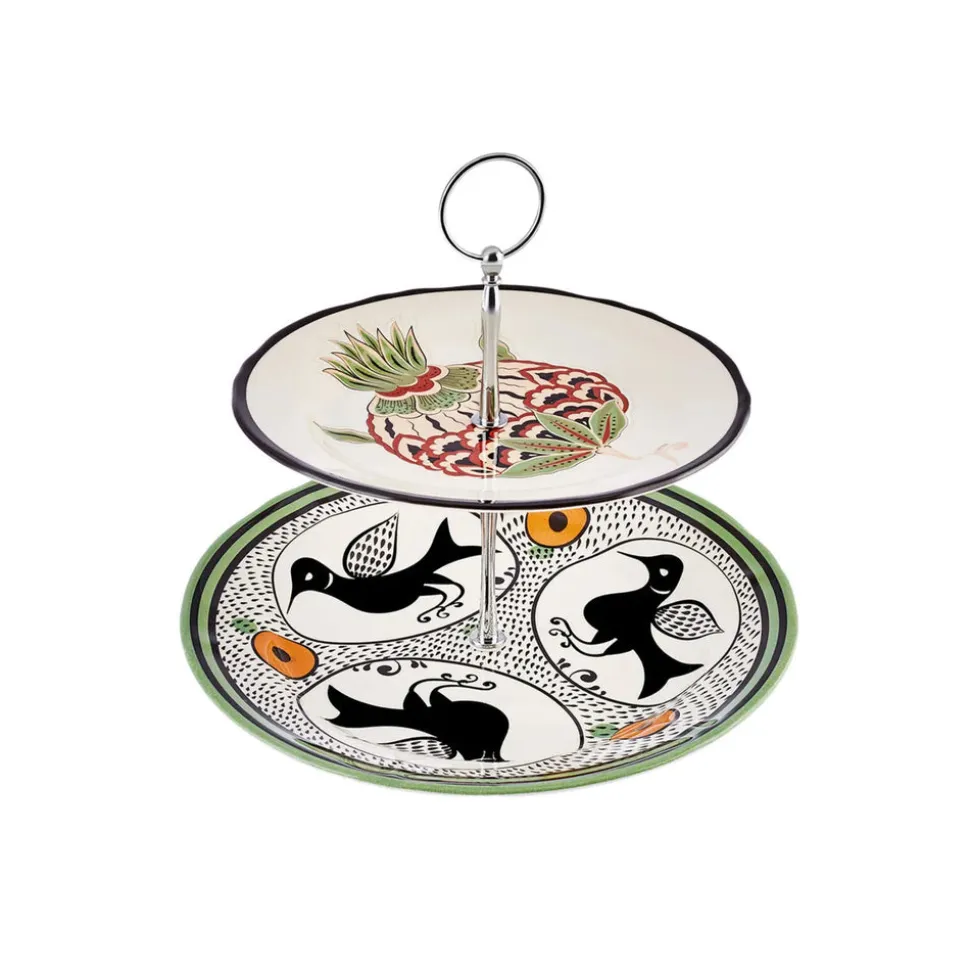Karaca Paye Seljuk Collection Porcelain 2-Tier Cake Stand, 17cm, Green Multi