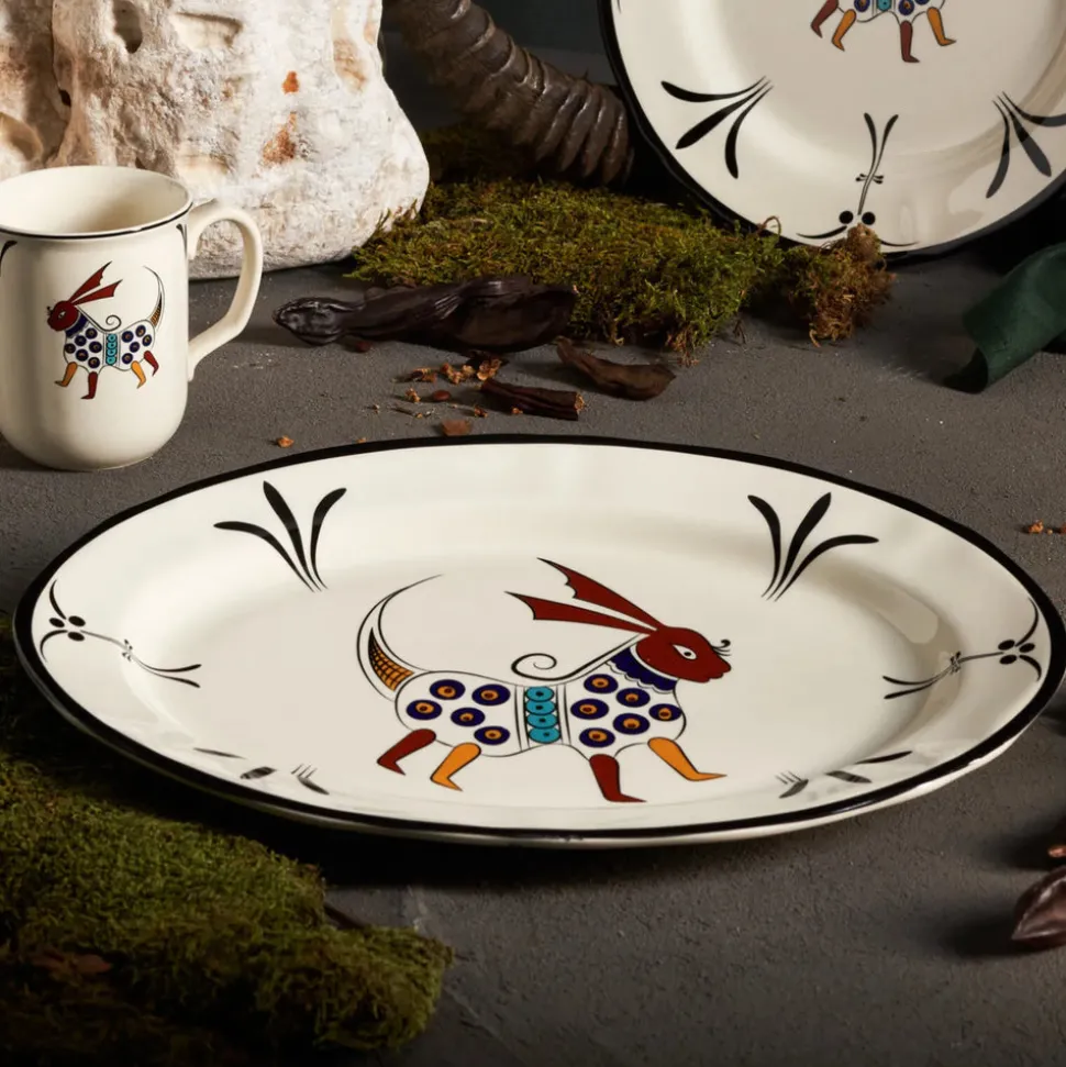Karaca Paye Seljuk Collection Porcelain Serving Platter, 36cm, Black Multi
