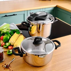 Karaca Perfect 2-Piece Stainless Steel Induction Pressure Cooker Set, 4L+6L, Black Silver