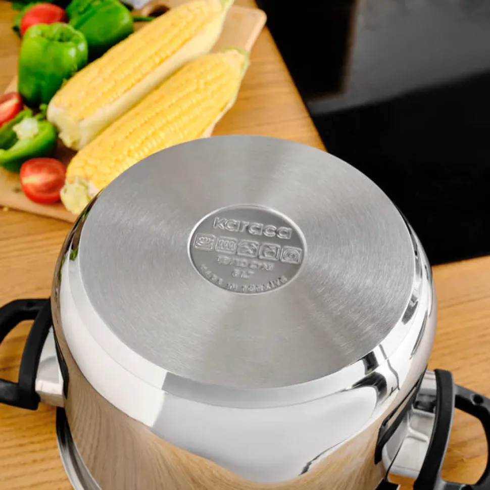Karaca Perfect 2-Piece Stainless Steel Induction Pressure Cooker Set, 4L+6L, Black Silver