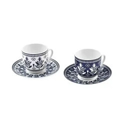 Karaca Peyker 12-Piece Bone China Espresso Turkish Coffee Cup for 6 People, 85ml, Blue