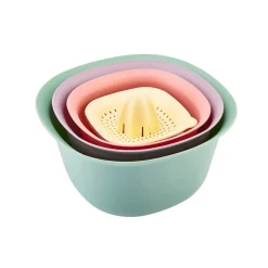 Karaca 4 Piece Multi Purpose Mixing Bowls, Colander and Citrus Squeezer Set, Multi