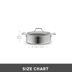 Karaca Plasma Steel 3Ply Non-Stick Induction Shallow Casserole, 26cm, Silver