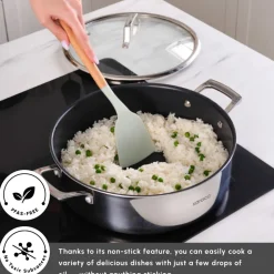 Karaca Plasma Steel 3Ply Non-Stick Induction Shallow Casserole, 26cm, Silver