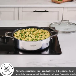 Karaca Plasma Steel 3Ply Non-Stick Induction Shallow Casserole, 26cm, Silver