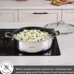 Karaca Plasma Steel 3Ply Non-Stick Induction Shallow Casserole, 30cm, Silver