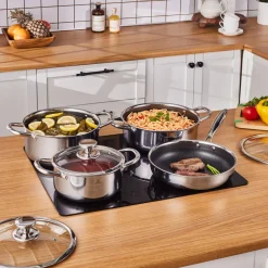 Karaca 3Ply Stainless Steel Guardian 7-Piece Non-Stick Induction Cookware Set, Silver
