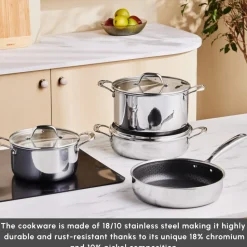 Karaca 3Ply Stainless Steel Sparkle 7-Piece Non-Stick Induction Cookware Set, Silver