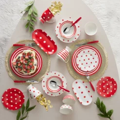Karaca Polka Dot Porcelain Serving Platter, 26cm, Red Multi