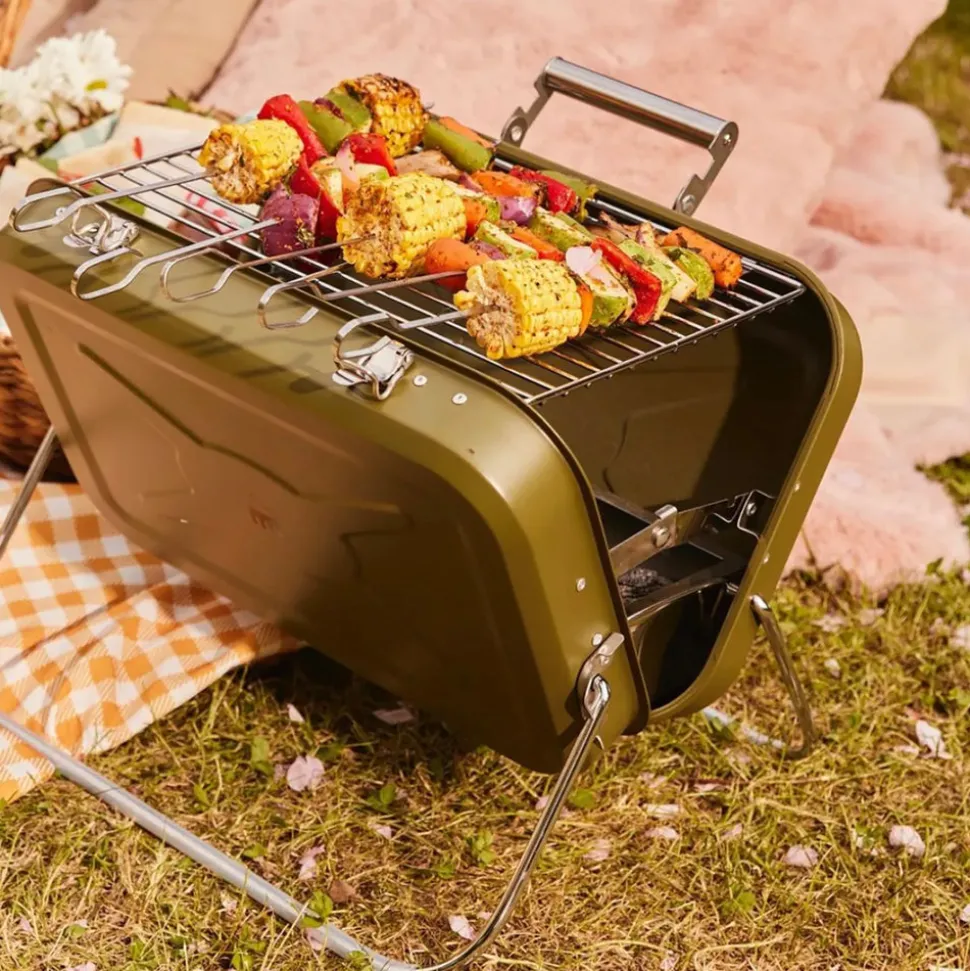 Karaca Portable Stainless Steel Charcoal Barbecue, 40cm, Green