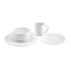Karaca Punto Embossed 16-Piece Bone China Dinner Set for 4 People, White