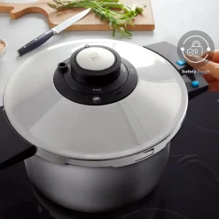 Karaca Quick and Safe 2-Piece Stainless Steel Induction Pressure Cooker Set, 4L+6L, Black Silver