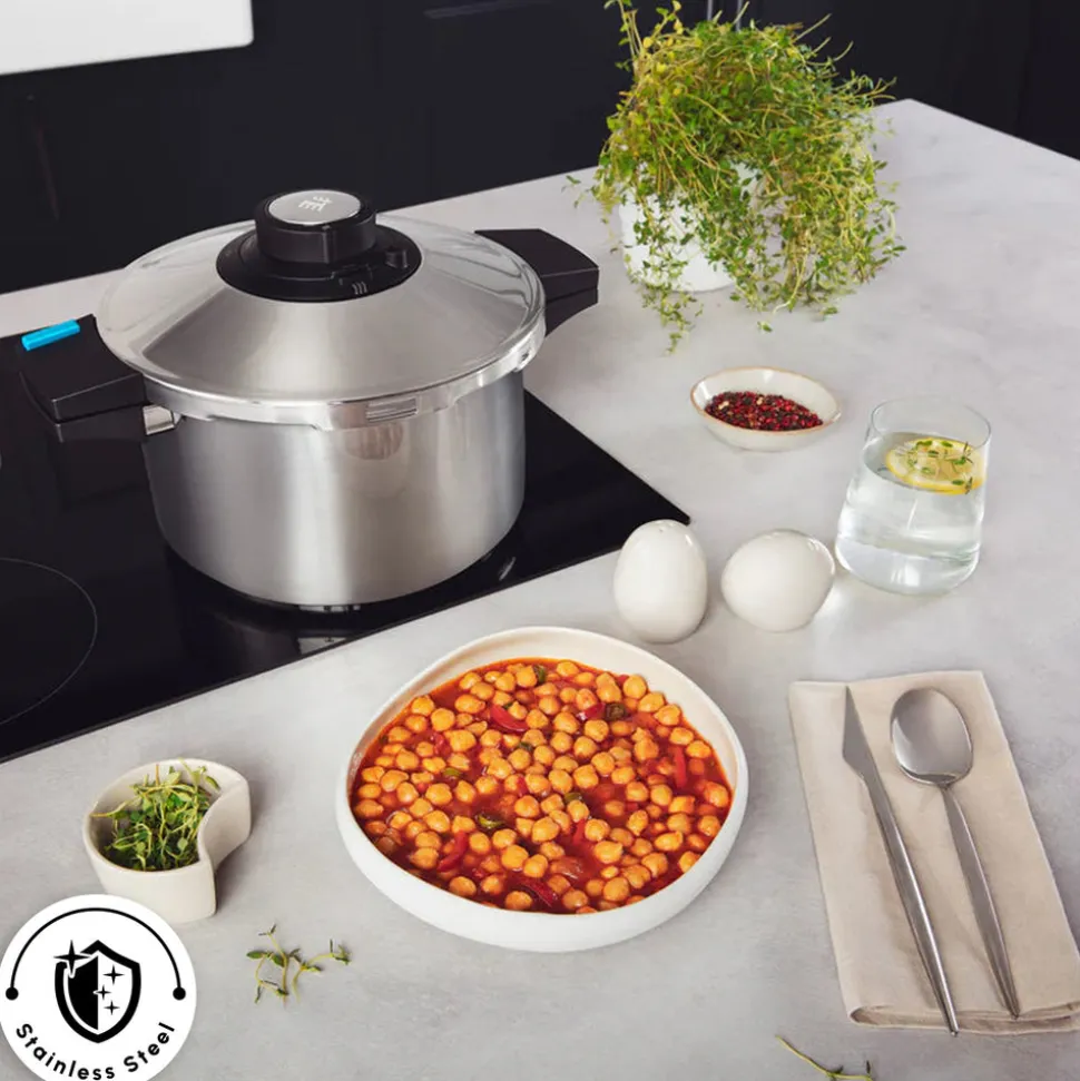 Karaca Quick and Safe Stainless Steel Induction Pressure Cooker, 7L, Black Silver