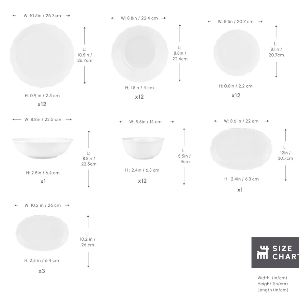Karaca Rafaela 53-Piece Porcelain Dinner Set for 12 People, White