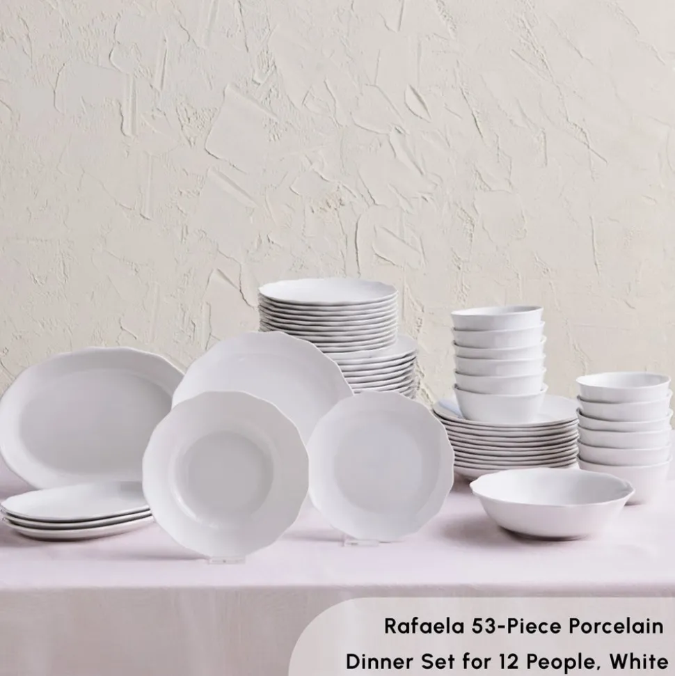 Karaca Rafaela 53-Piece Porcelain Dinner Set for 12 People, White