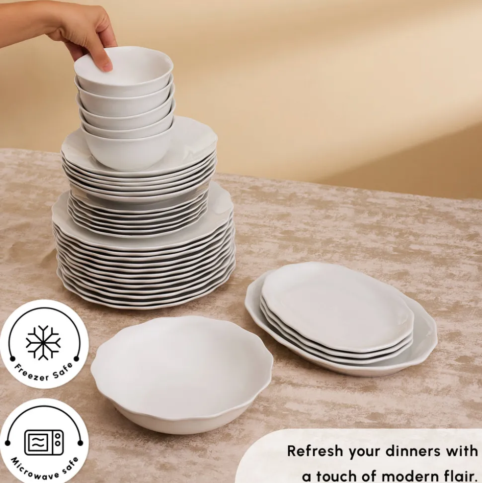 Karaca Rafaela 53-Piece Porcelain Dinner Set for 12 People, White