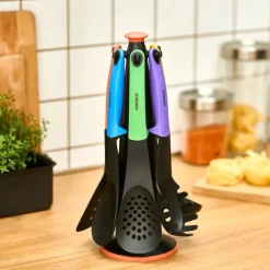 Karaca Rainbow 7-Piece Kitchen Utensil Set with Stand, Multi