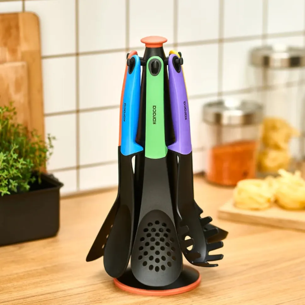 Karaca Rainbow 7-Piece Kitchen Utensil Set with Stand, Multi