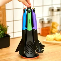 Karaca Rainbow 7-Piece Kitchen Utensil Set with Stand, Multi