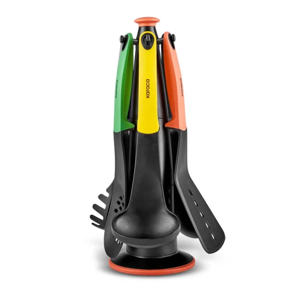 Karaca Rainbow 7-Piece Kitchen Utensil Set with Stand, Multi