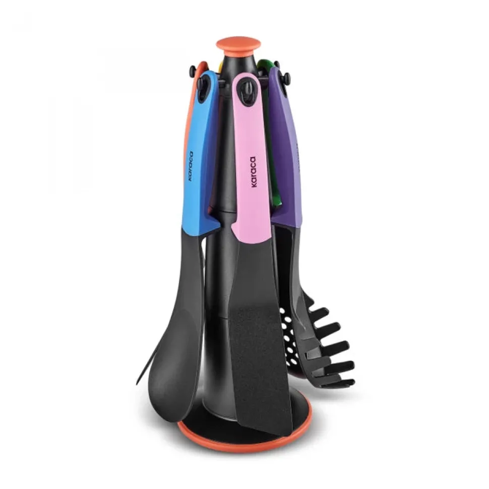 Karaca Rainbow 7-Piece Kitchen Utensil Set with Stand, Multi