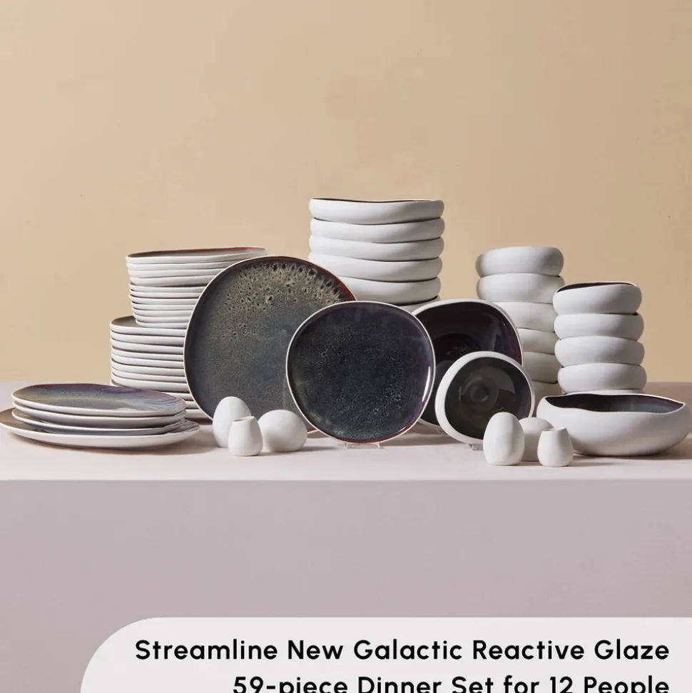 Karaca Red Carpet Collection Earth Collection New Galactic Reactive Glaze 59-Piece Dinner Set for 12 People, White
