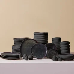 Karaca Red Carpet Collection Earth Collection New Galactic Reactive Glaze 59-Piece Dinner Set for 12 People, Black