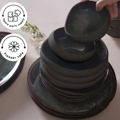 Karaca Red Carpet Collection Earth Collection New Galactic Reactive Glaze 59-Piece Dinner Set for 12 People, Black
