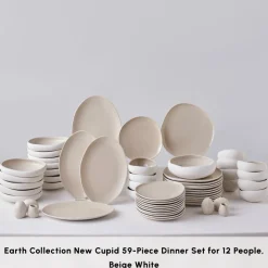 Karaca Red Carpet Collection Earth Collection New Cupid 59-Piece Dinner Set for 12 People, Beige White