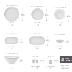 Karaca Red Carpet Collection Stream Bone China New Saturn 59-Piece Dinner Set for 12 People, White Platinum
