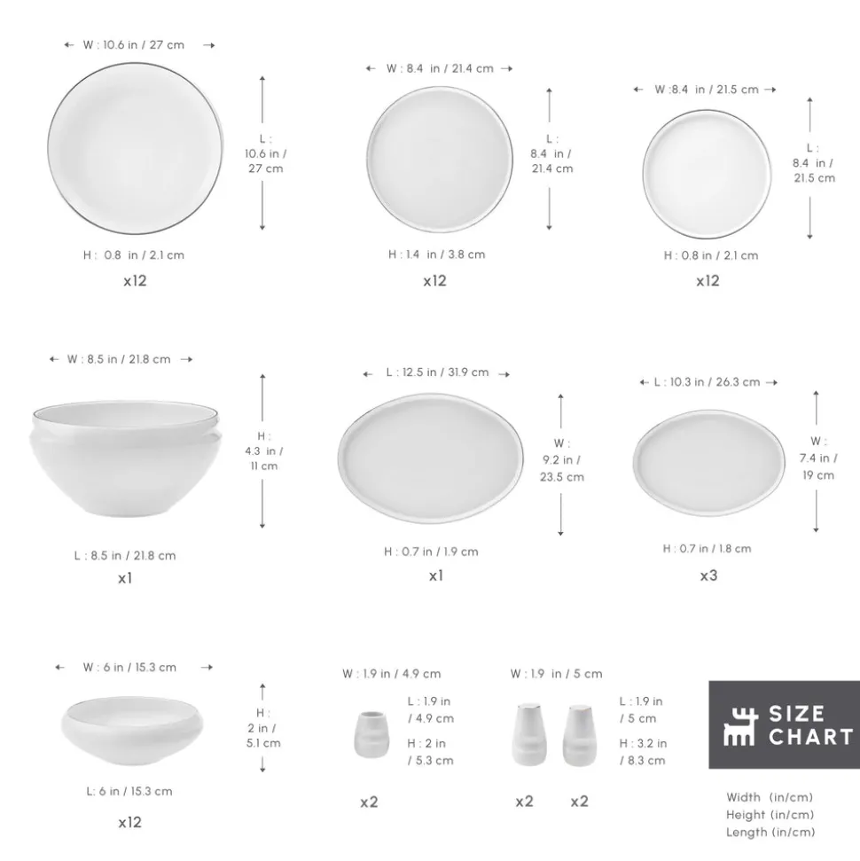 Karaca Red Carpet Collection Stream Bone China New Sunset 59-Piece Dinner Set for 12 People, Platinum White