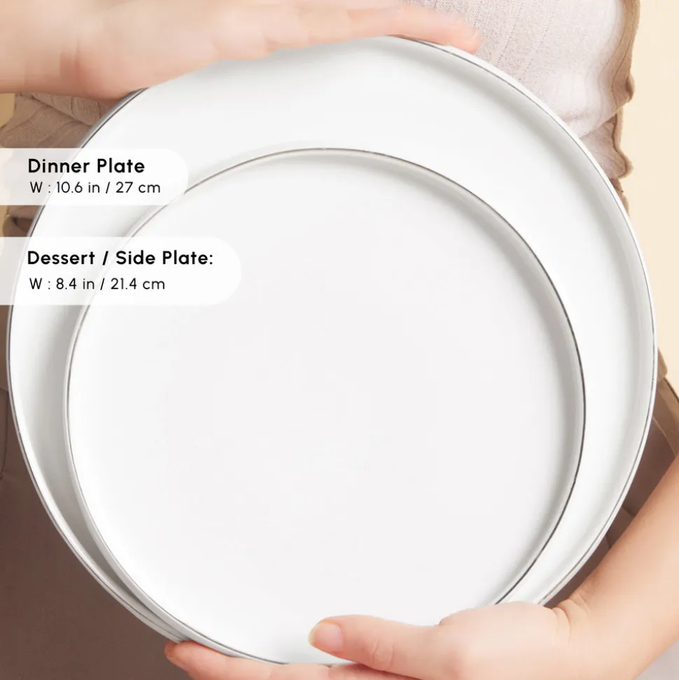 Karaca Red Carpet Collection Stream Bone China New Sunset 59-Piece Dinner Set for 12 People, Platinum White