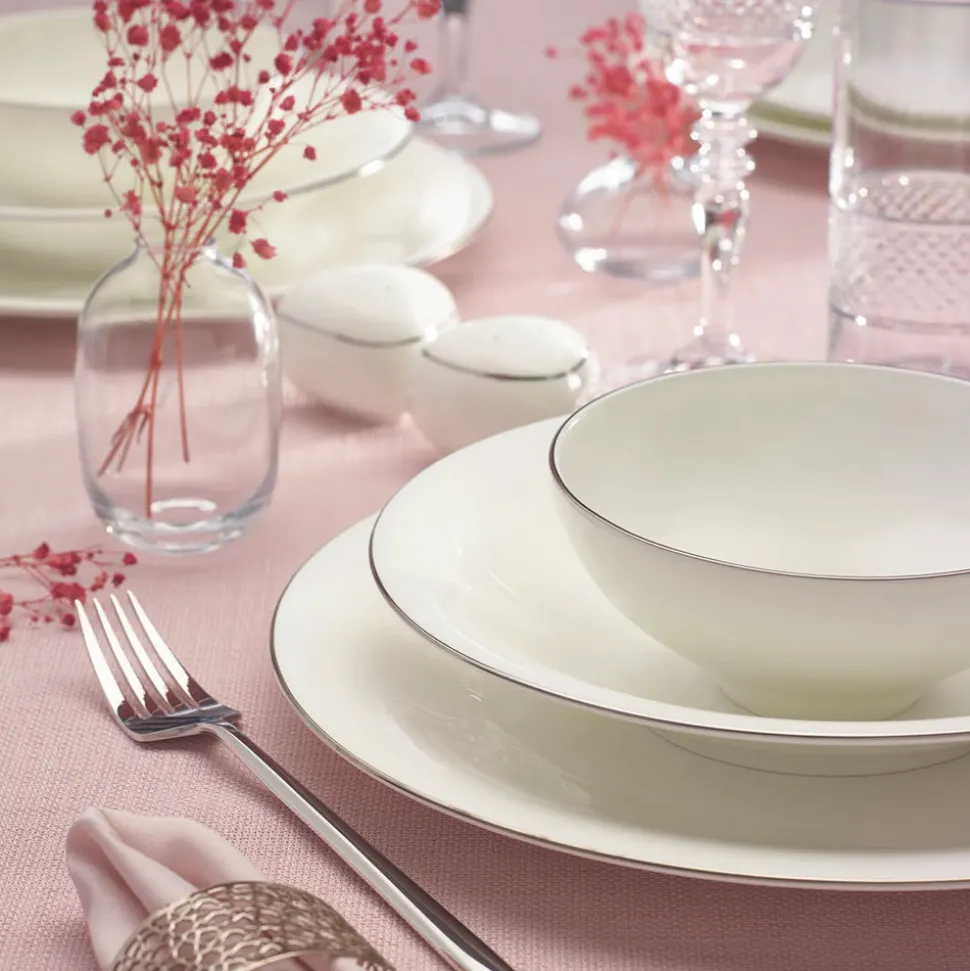 Karaca Red Carpet Collection Fine Pearl Extra Argento 62-Piece Dinner Set for 12 People, Silver White
