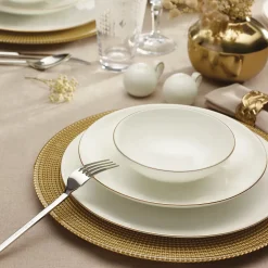 Karaca Red Carpet Collection Fine Pearl Extra Chanak 62-Piece Dinner Set for 12 People, Gold White
