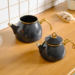 Karaca Retro Enamel Induction Teapot Set, Anthracite