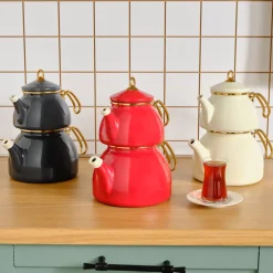 Karaca Retro Enamel Induction Teapot Set, Anthracite
