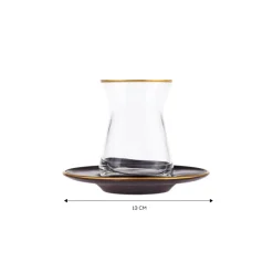 Karaca Retro 12-Piece Glass Turkish Tea Set for 6 People, 132ml, Anthracite Gold