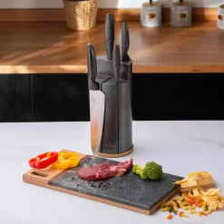 Karaca Retro 5 Piece Knife Block Set, Anthracite