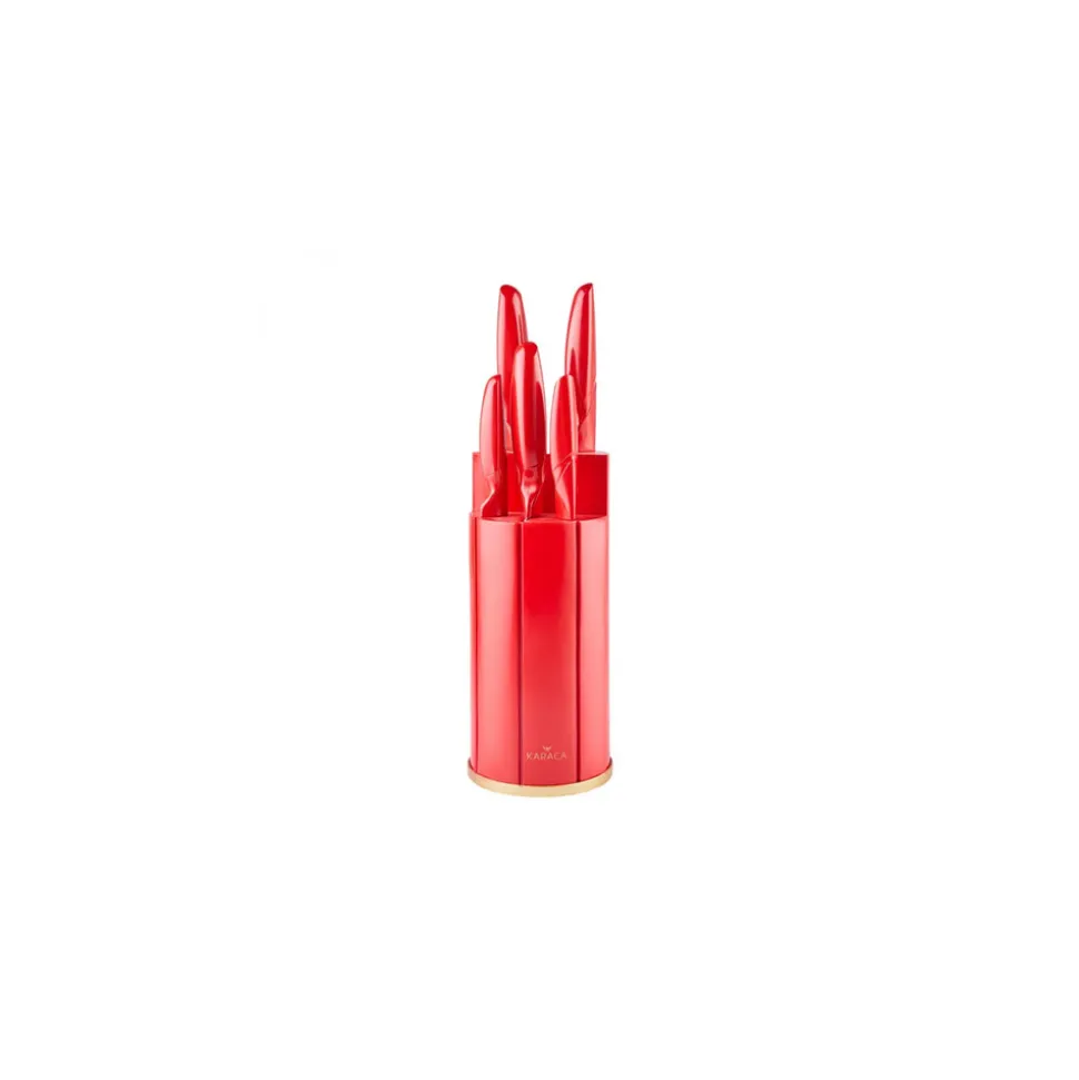 Karaca Retro 5 Piece Knife Block Set, Red