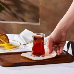 Karaca Retro 12-Piece Turkish Tea Set for 6 People, 165ml, Cream