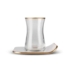 Karaca Retro 12-Piece Turkish Tea Set for 6 People, 165ml, Cream