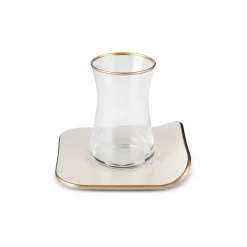 Karaca Retro 12-Piece Turkish Tea Set for 6 People, 165ml, Cream
