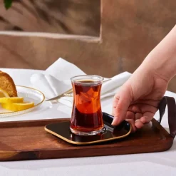 Karaca Retro 12-Piece Turkish Tea Set for 6 People, 165ml, Black