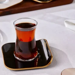 Karaca Retro 12-Piece Turkish Tea Set for 6 People, 165ml, Black