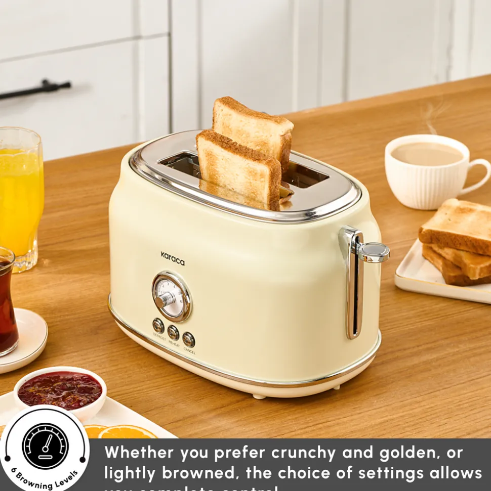 Karaca Retro 2-Slice Toaster, 815W, Cream