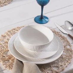 Karaca Ripple 12-Piece Porcelain Dinner Set for 4 People, White