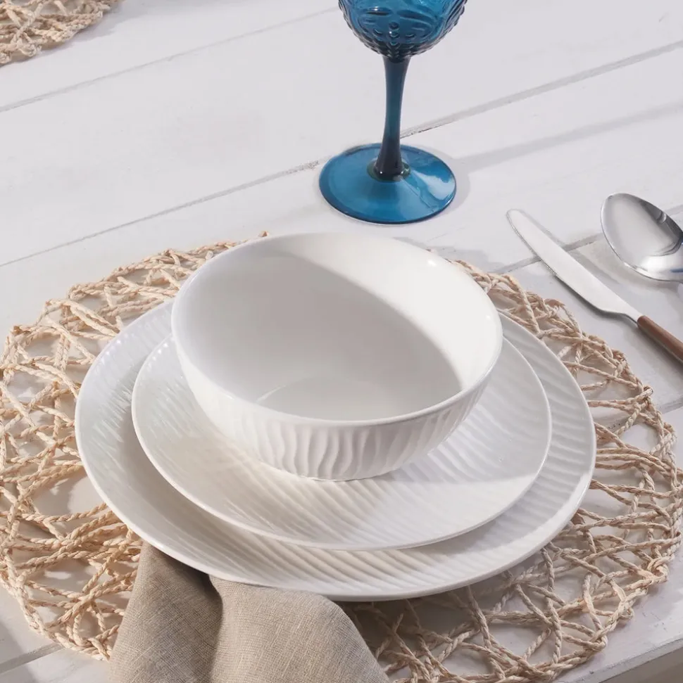 Karaca Ripple 12-Piece Porcelain Dinner Set for 4 People, White